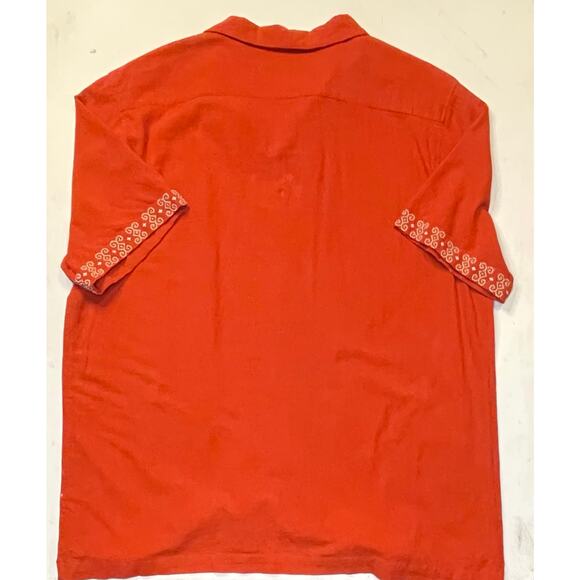 Cotton On Men’s 2XL Embroidered Linen Blend Camp Shirt Rust Red Retro Unisex EUC - Picture 7 of 10